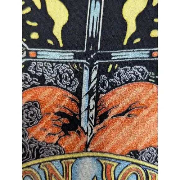 Womens Bon Jovi T-Shirt V Neck Bleeding Heart Wings Dagger Black Size L Rock - Picture 8 of 10